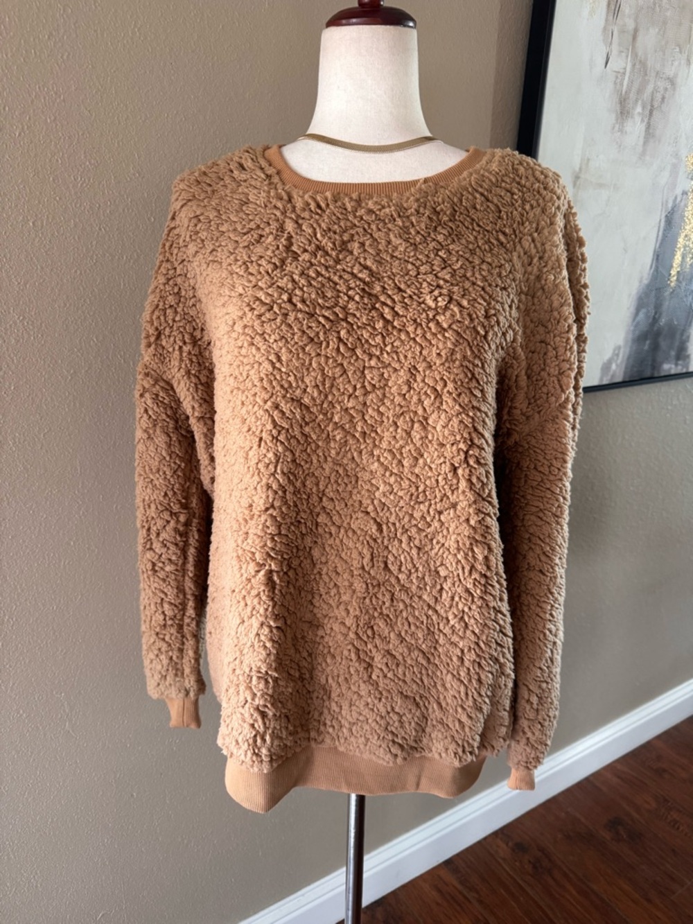 Cozy Teddy Fleece Pullover Sweater - Camel - Picture 4 of 4